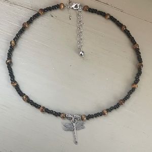 Handmade Beaded Tigers Eye Dragonfly Necklace
